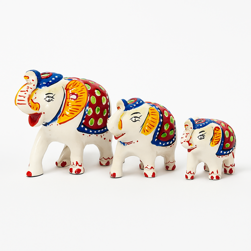 Hand-Painted Ceramic Elephant Family Set