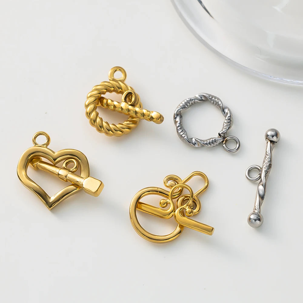 2 Sets Stainless Steel Heart Toggle Clasps Bracelet Closure Fastener Buckle OT End Connectors for Necklace Jewelry Making DIY