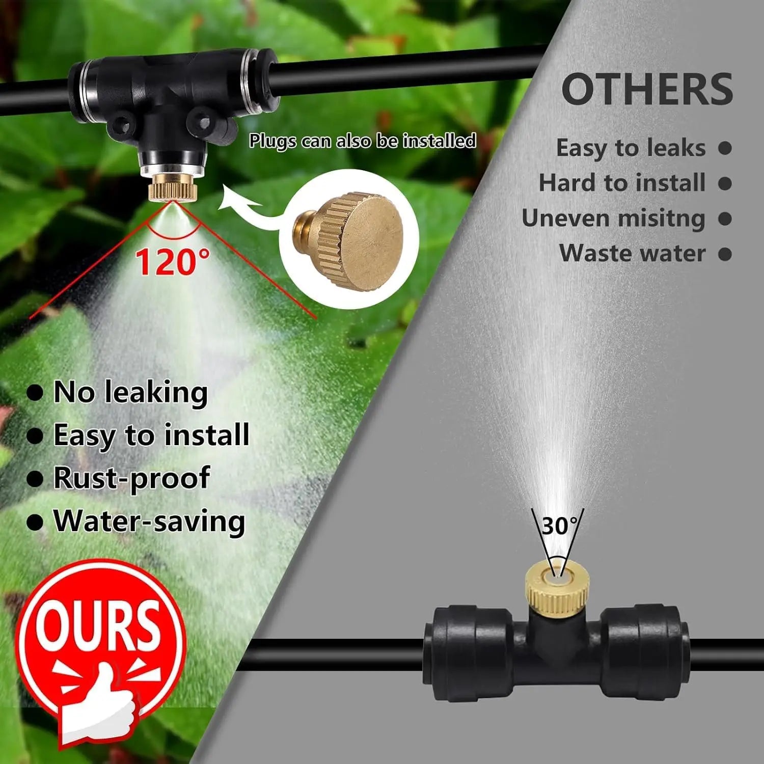 Cooling Fog Nozzle 3/16" Thread 0.5mm Brass Nozzle Garden Yard Balcony Outdoor Drop Temperature Industrial Dust Removal Atomizer