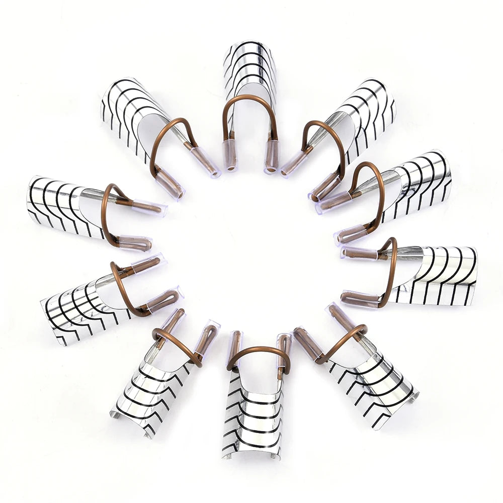10Pcs Reusable Aluminum Nail Extension Pallets Tips Forms Nail Art Extension Sticker Builder Form Guide Stencil Manicure Tools